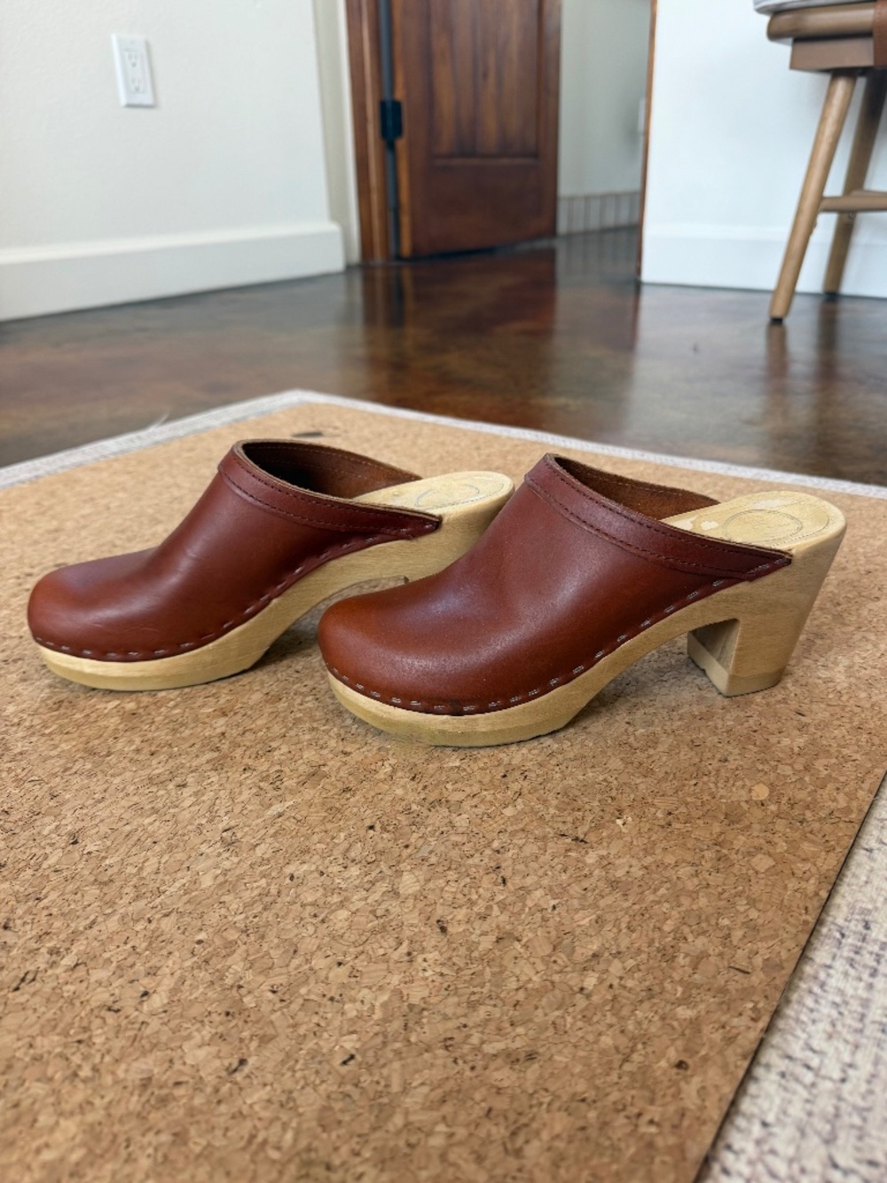 NO.6 STORE Old School Clog on High Heel in Bourbon Leather Wooden 3" Heel Size38 - Picture 2 of 14
